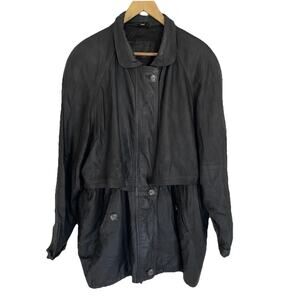 VTG 80s Euro Derimod Soft Black Leather Jacket Slouchy Retro Flaps Men 42-46